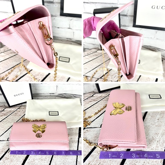 Gucci Marmont Gold Butterfly pink leather wallet crossbody - Picture 13 of 13